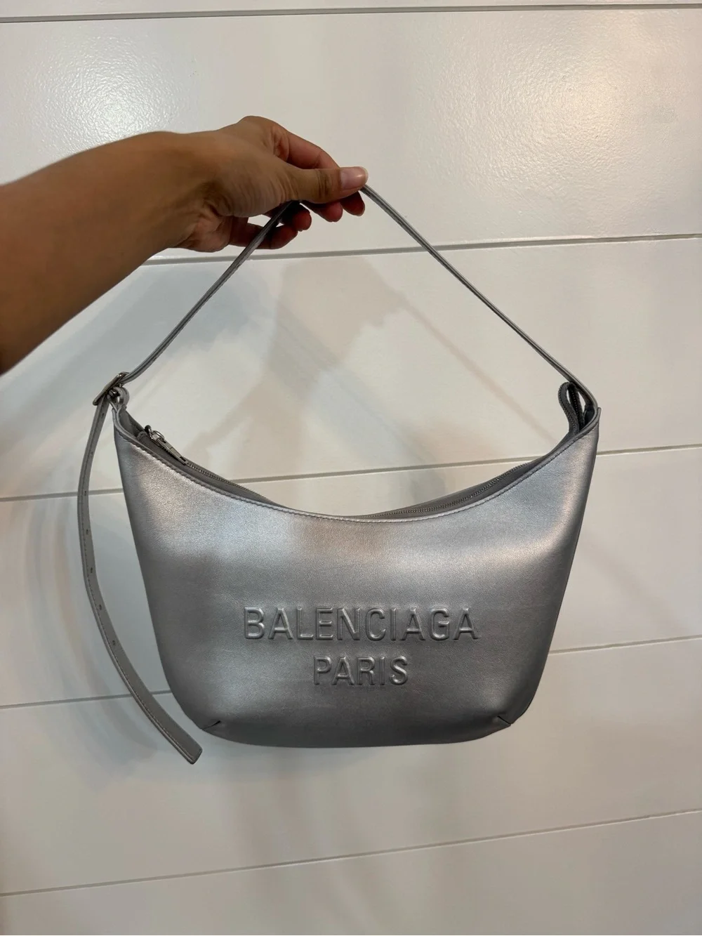 Balenciaga Leather Shoulder Bag Silver
